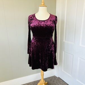 Princess Highway Crushed Velvet Long Sleeve Skater Dress in Plum